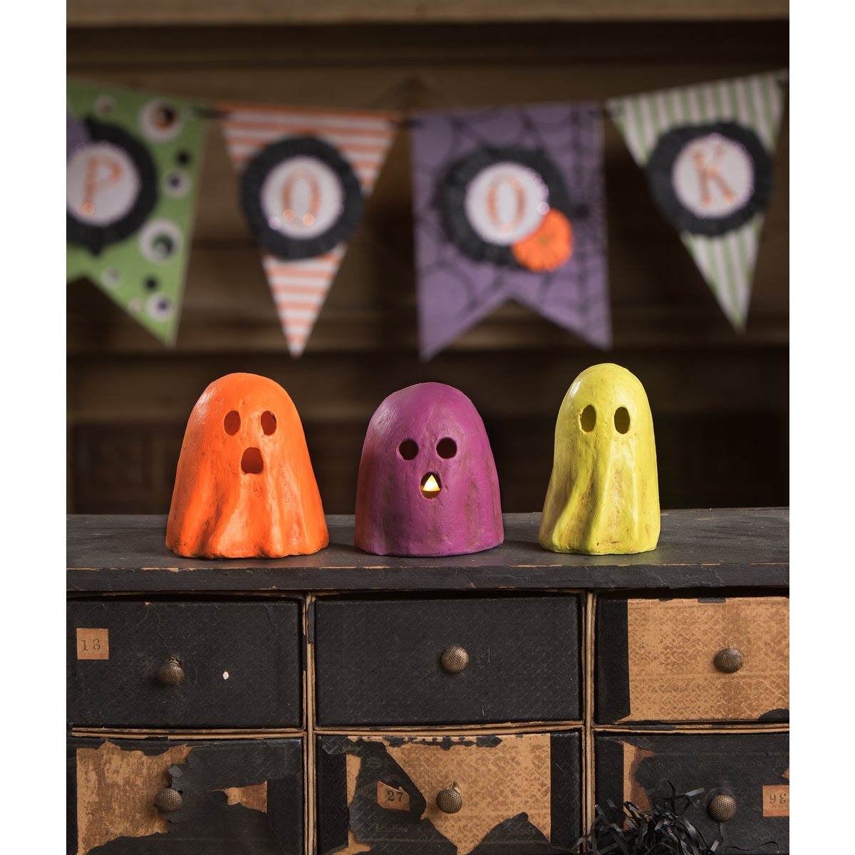 Colorful Ghoulish Ghost Luminaries by Bethany Lowe