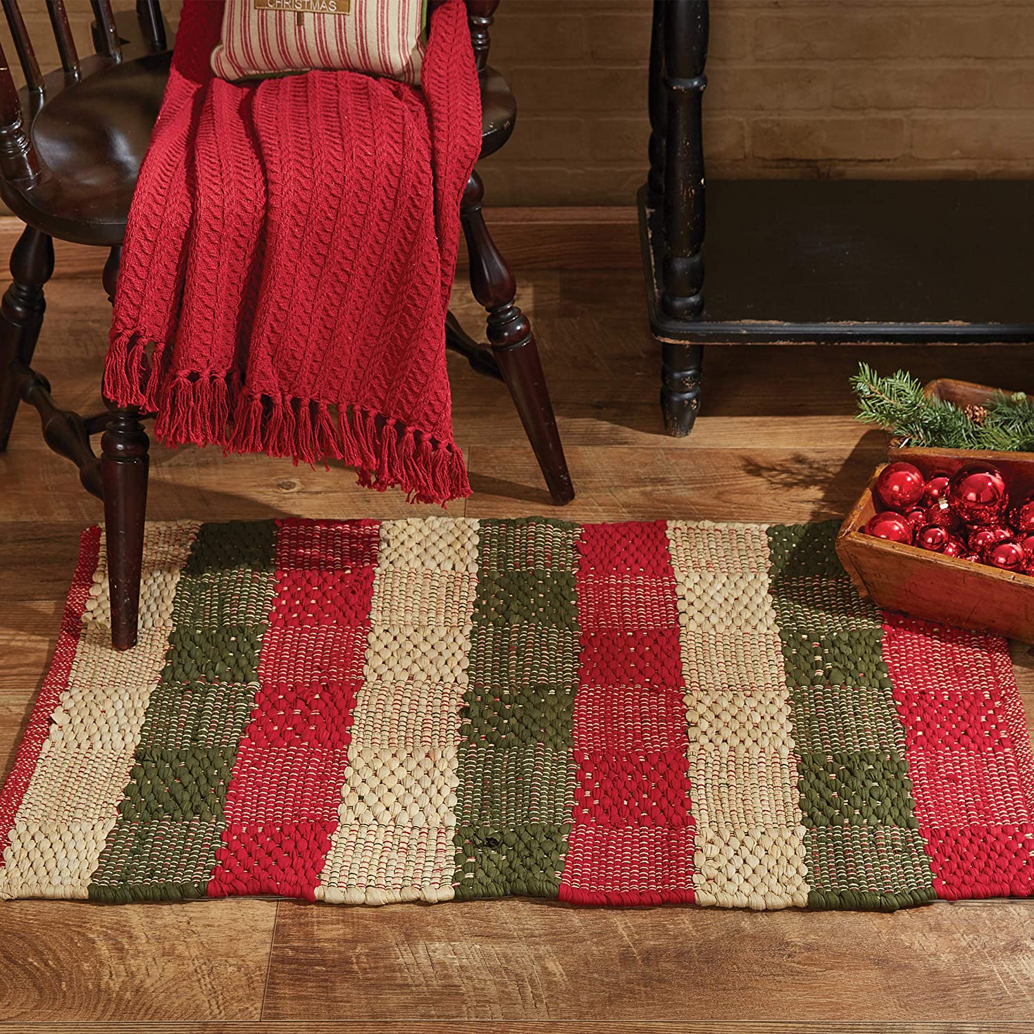 Country Christmas Cotton Rag Rug - TheHolidayBarn.com