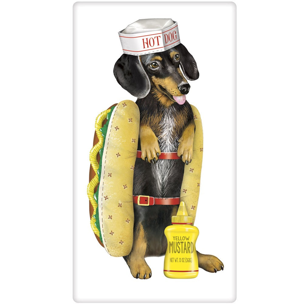 Dachshund in a Hotdog Costume Towel by Mary Lake Thompson