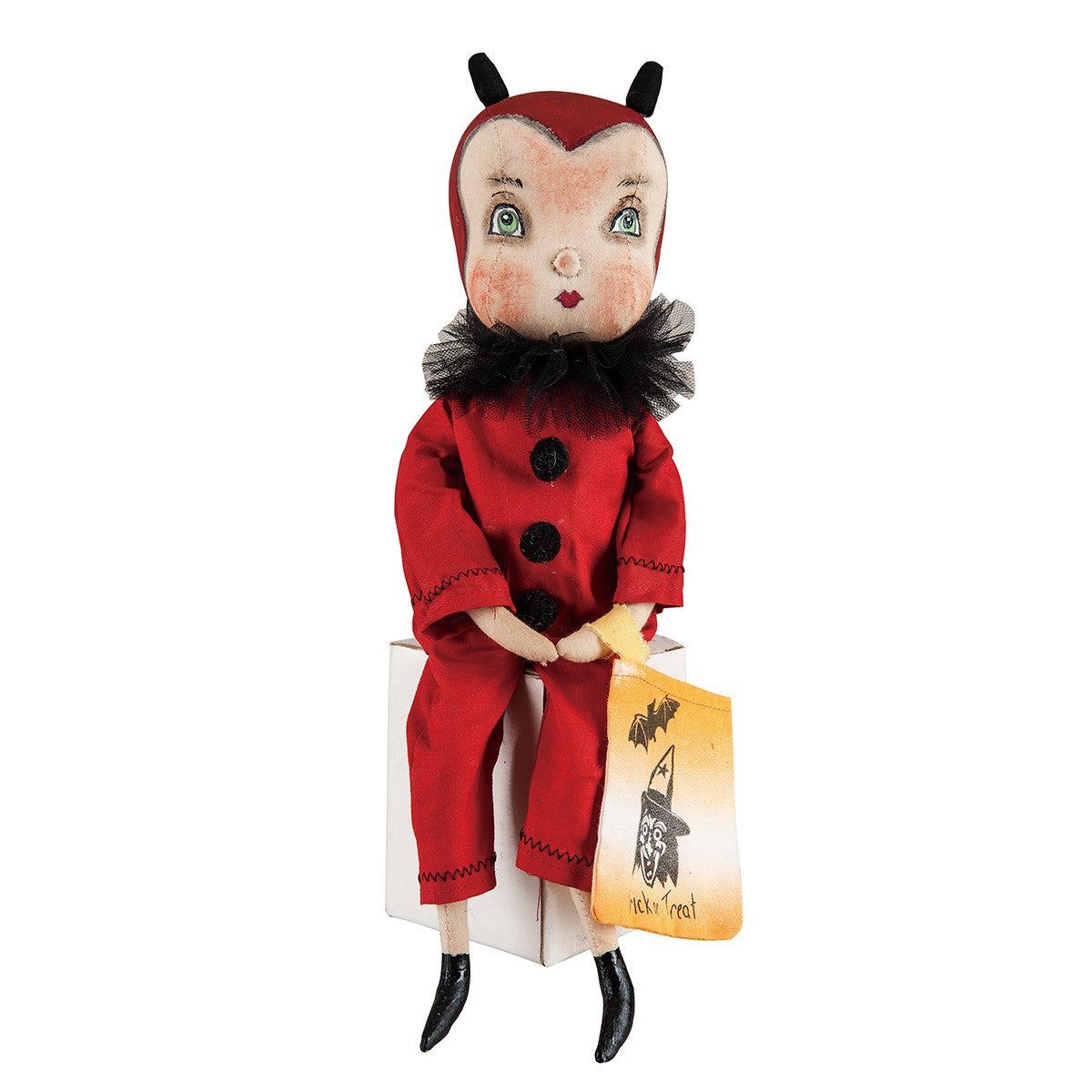 Danny the Devil Trick or Treater Cloth Doll. Joe Spencer Gathered Traditions Halloween Collection