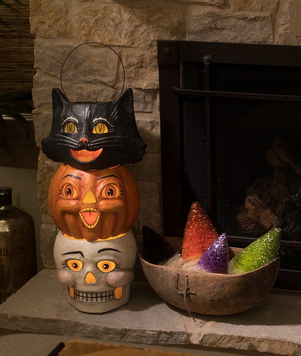 Decorating with Vintage-Inspired Paper Mache Halloween Buckets