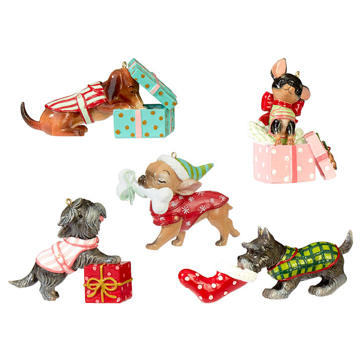 Dogs with Christmas Gifts, Ornament Set