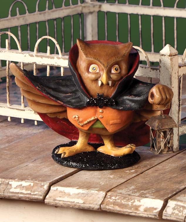 Drachootula Owl in Vampire Costume Halloween Figurine