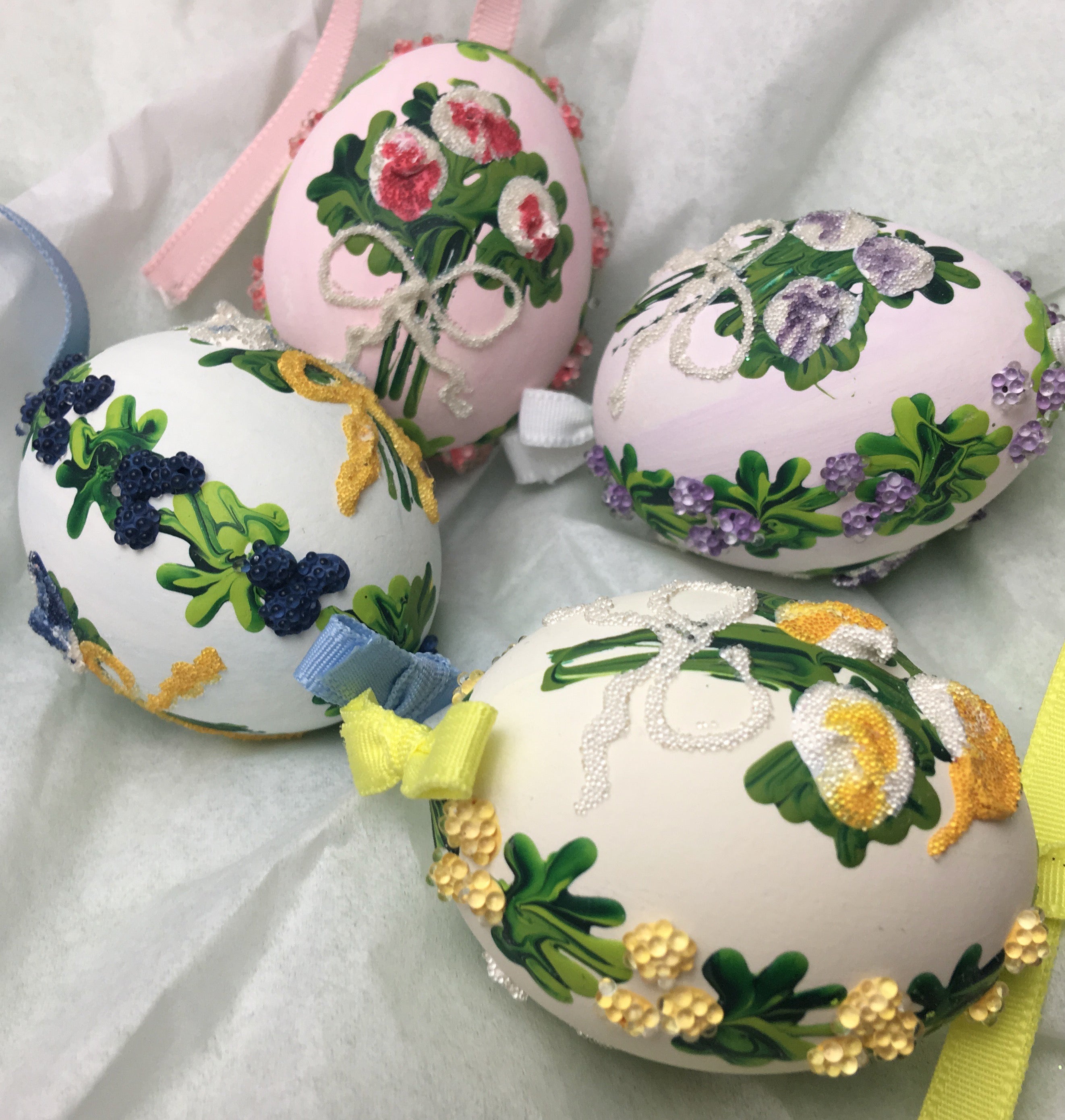 Easter Ornaments Made from Real Eggshells Decorated with Flowers