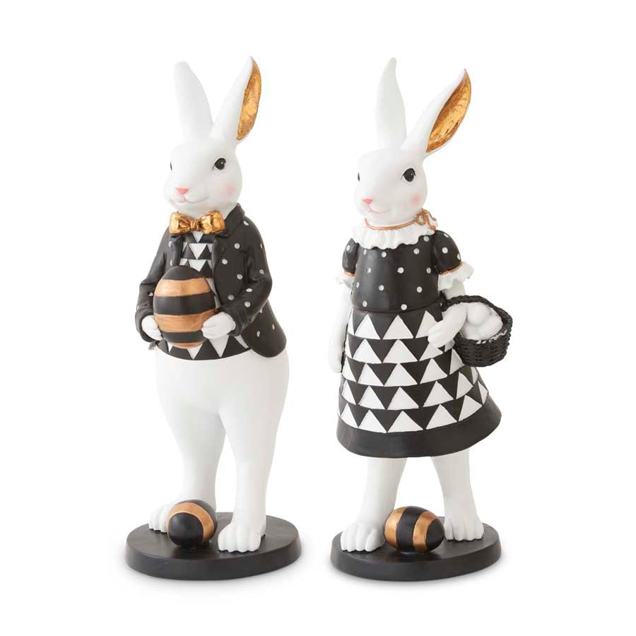 Easter Bunny Figurines dressed in black, gold & white