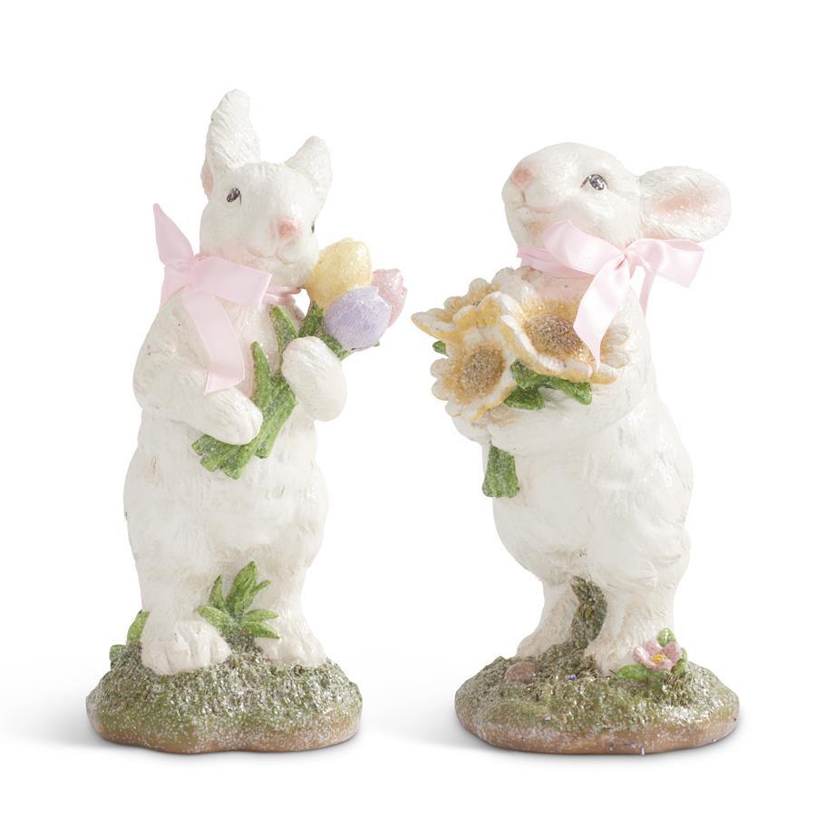 Easter Rabbits with Flowers Figurines