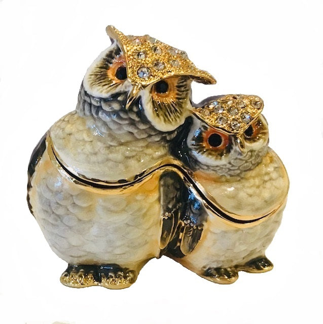 Enameled Owl Trinket Box
