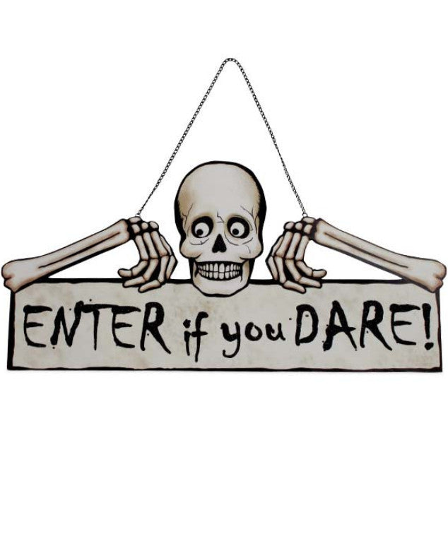Enter if you Dare Skeleton Tin Sign by Bethany Lowe