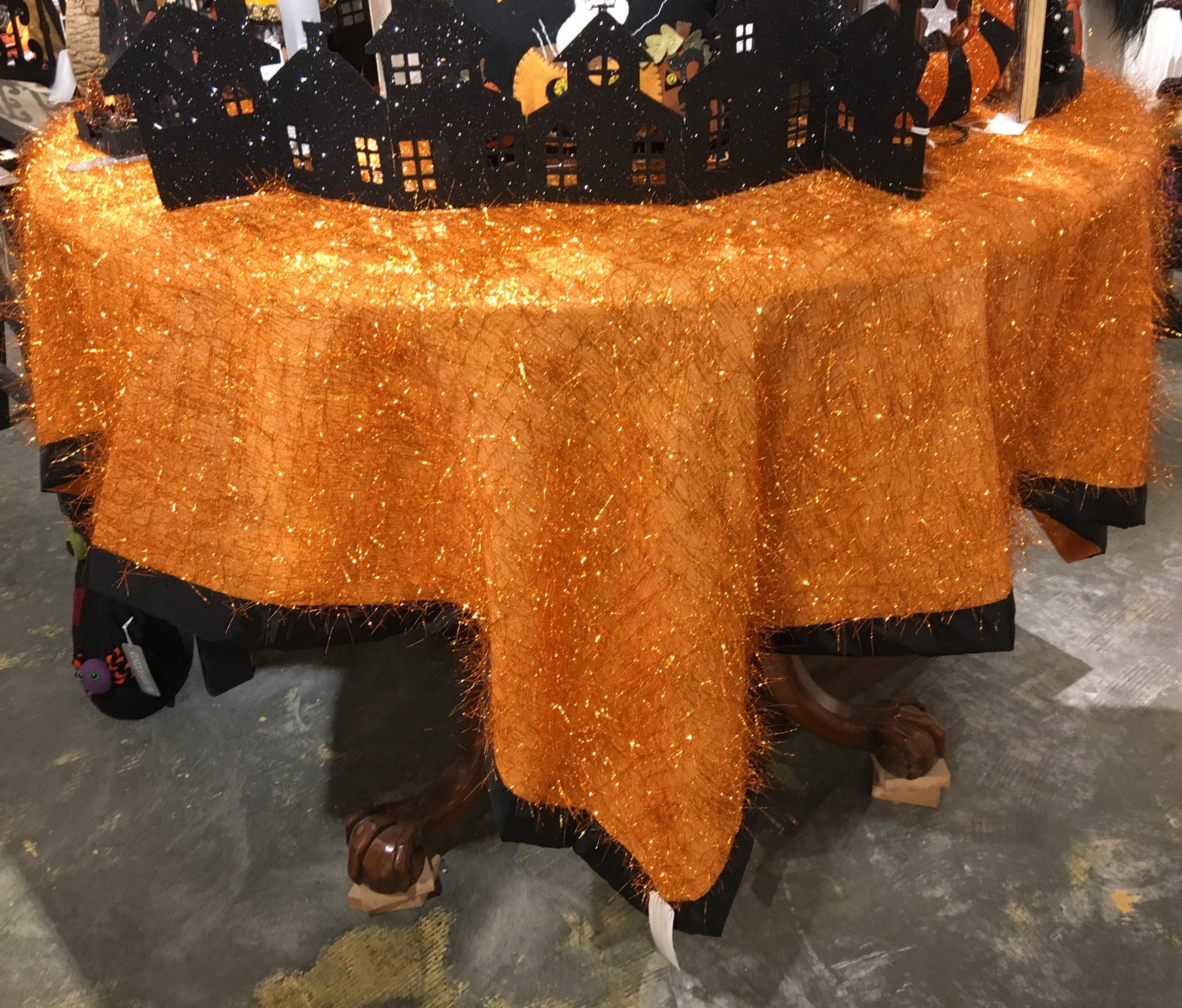 Orange Sparkle Table Topper with Black Trim - Halloween Decor