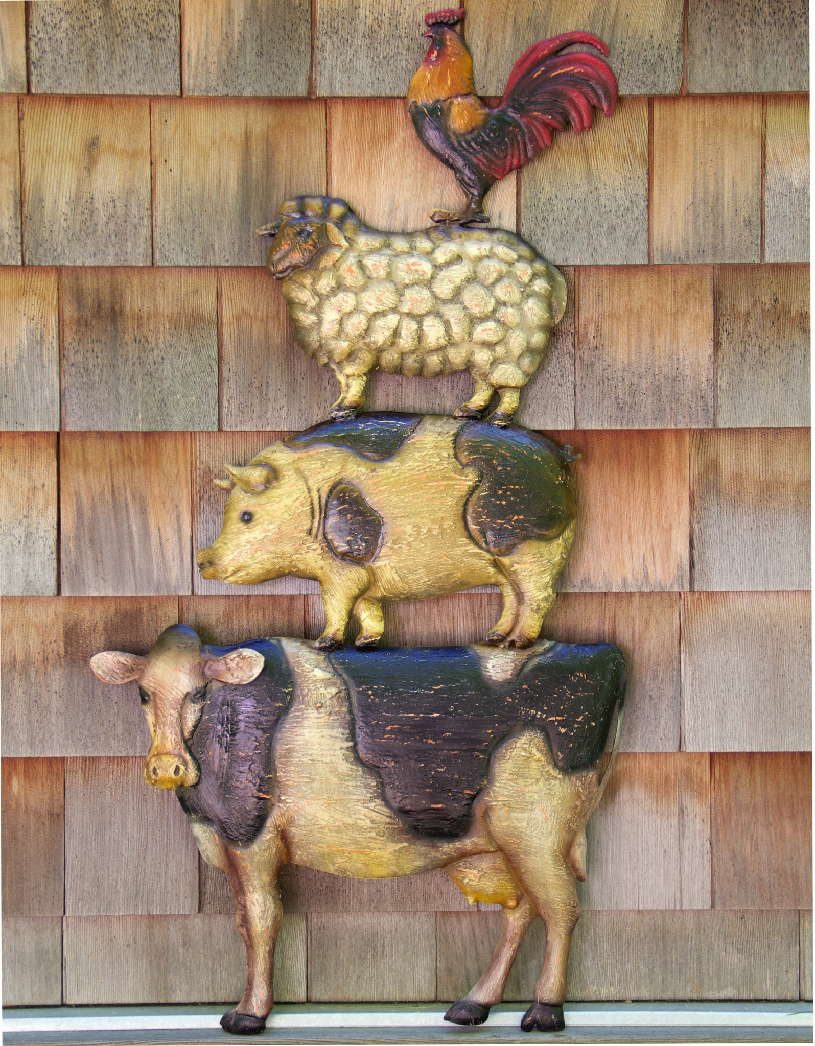 Farm Animal Tin Sign with Cow Pig Sheep Rooster Stack