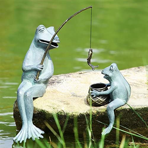Fishing Frogs Garden Sculpture