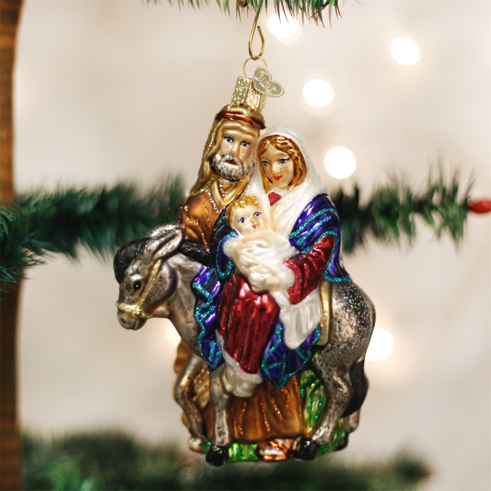 Flight to Egypt Ornament - Baby Jesus Mother Mary Joesph on Donkey