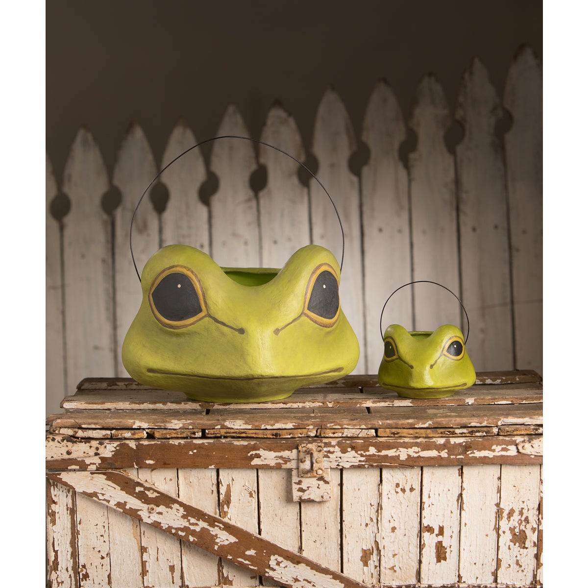 Frog Buckets, Paper mache Halloween decorations