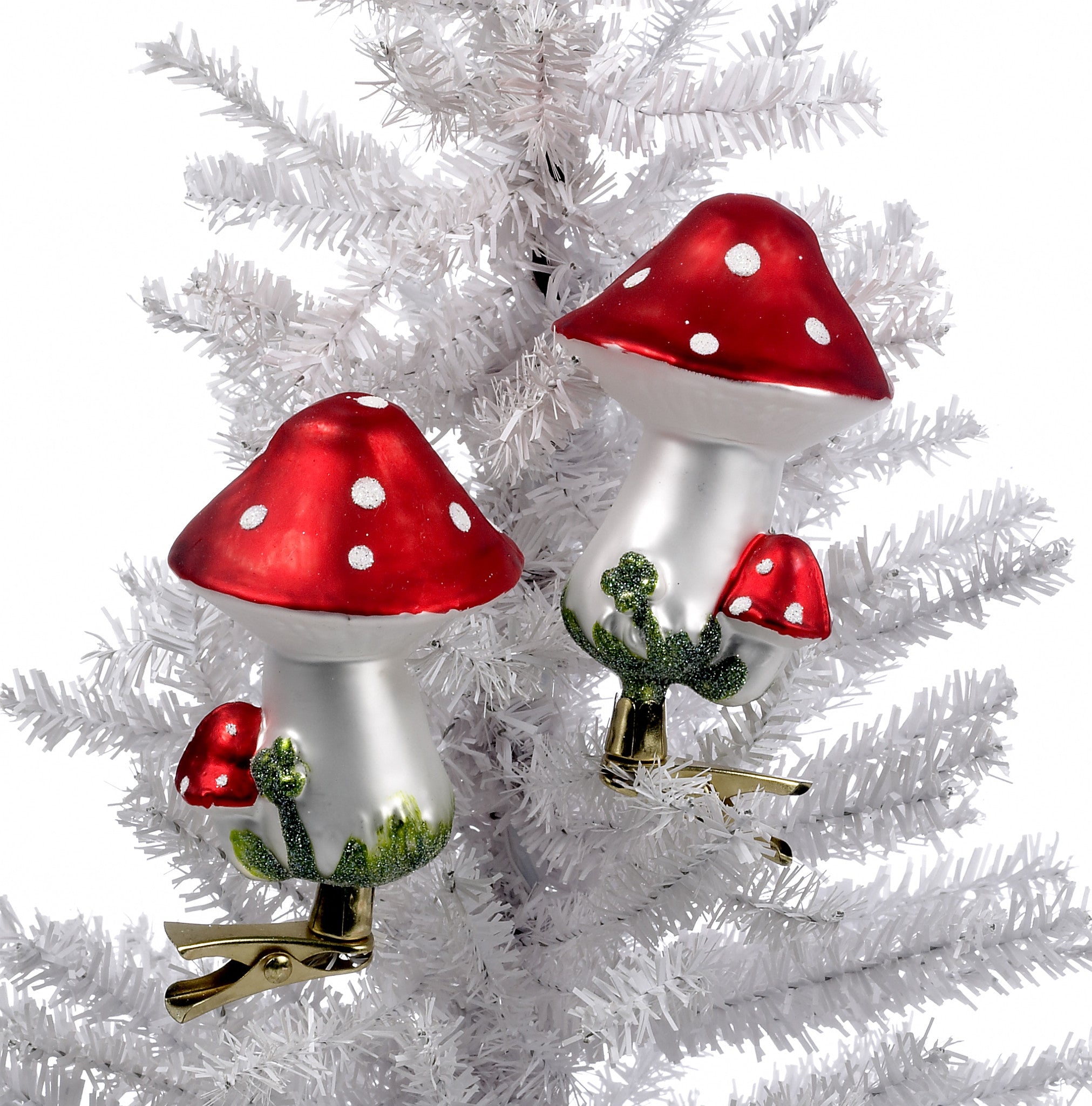 Storybook Forest Mushroom Clips Glass Christmas Ornaments
