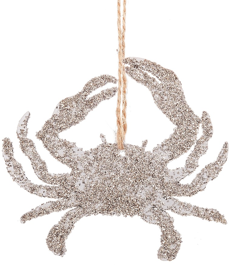 Glittered Crab Silhouette Ornament  Coastal Christmas Decorating 