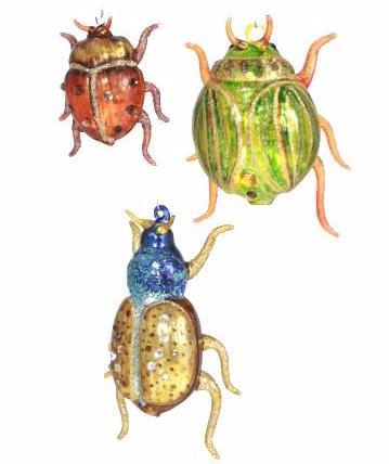 Glittered Glass Beetle Ornaments - Colorful Insects