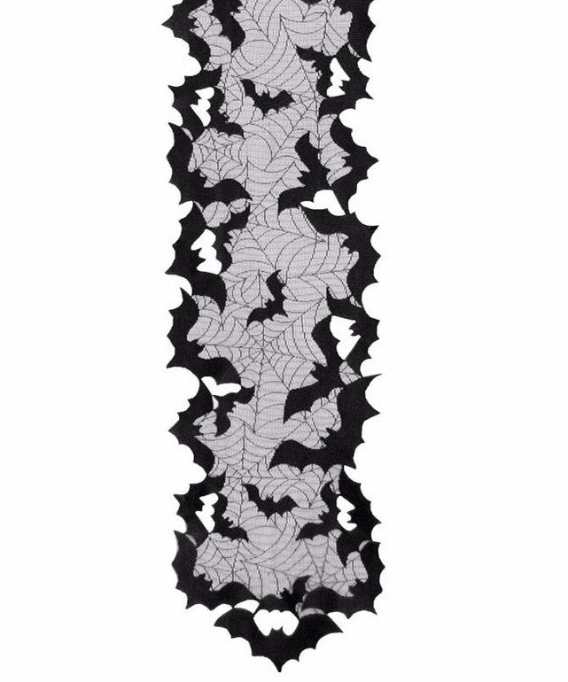 Going Batty Table Runner | Black Lace Bat Decor | Halloween Tabletop ...