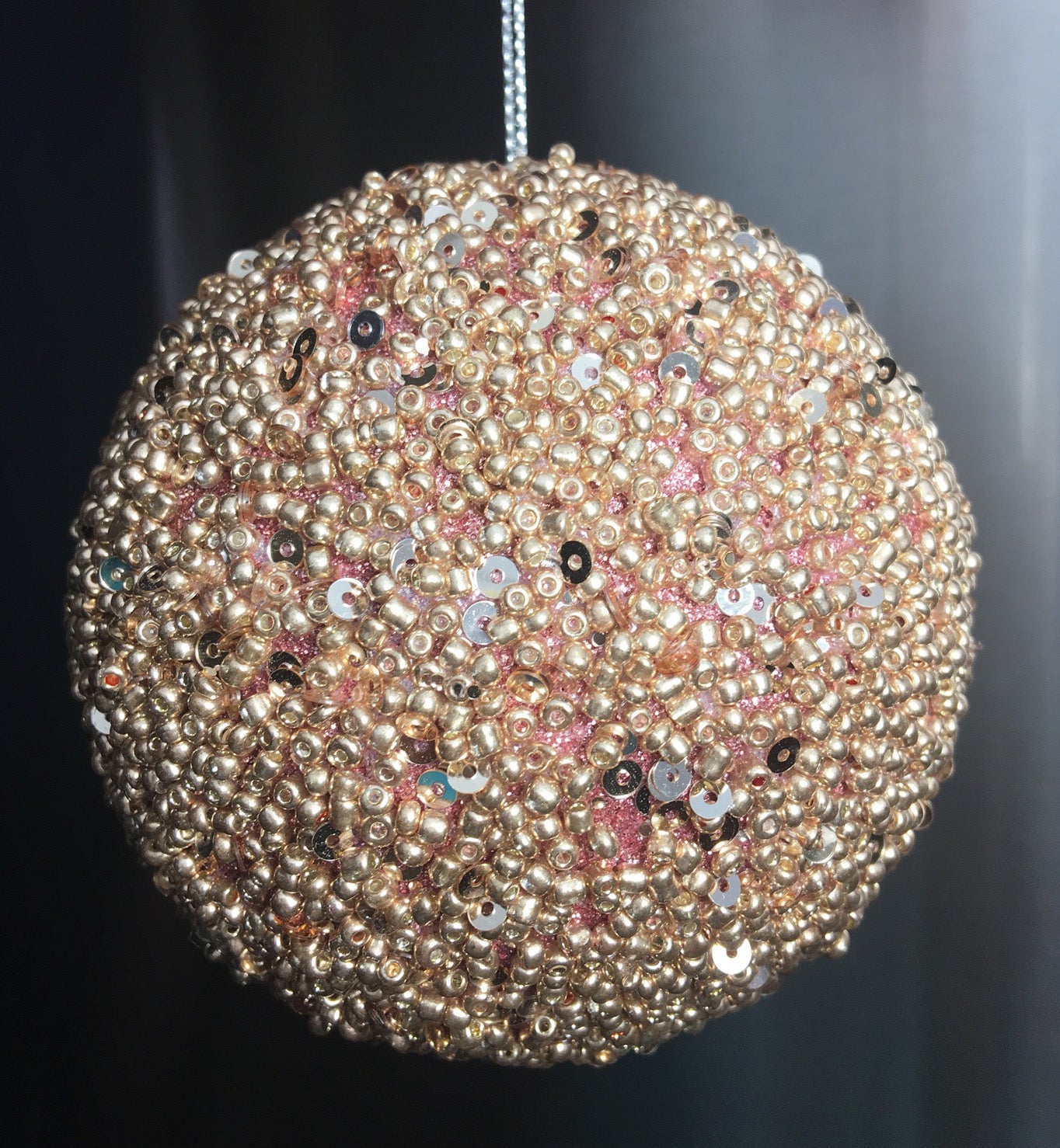 Pink and Gold Bead and Sequin Ornaments - Rose Gold Christmas Decor