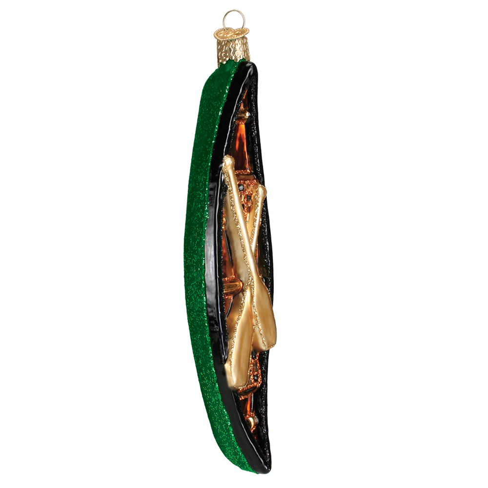 Green Canoe Glass Christmas Ornament