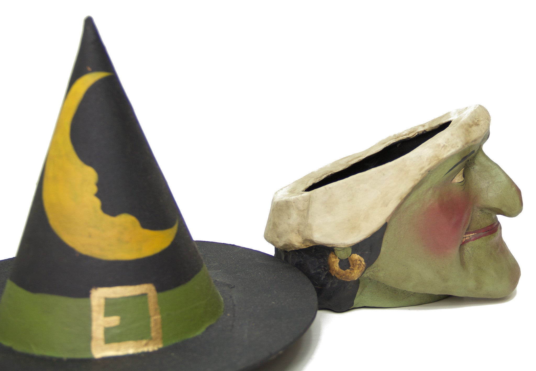 Paper Mache Witch with Hat Candy Bucket for Halloween Display
