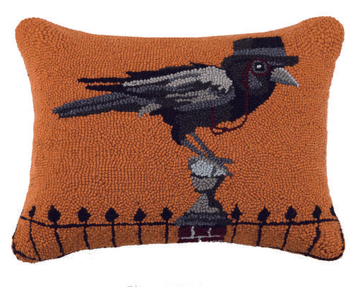Halloween Raven in Top Hat Pillow
