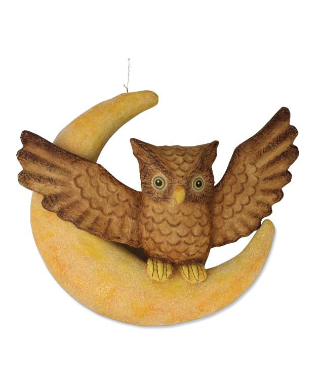 Hanging Owl On The Moon - Paper Mache Halloween Decorations by Bethany Lowe