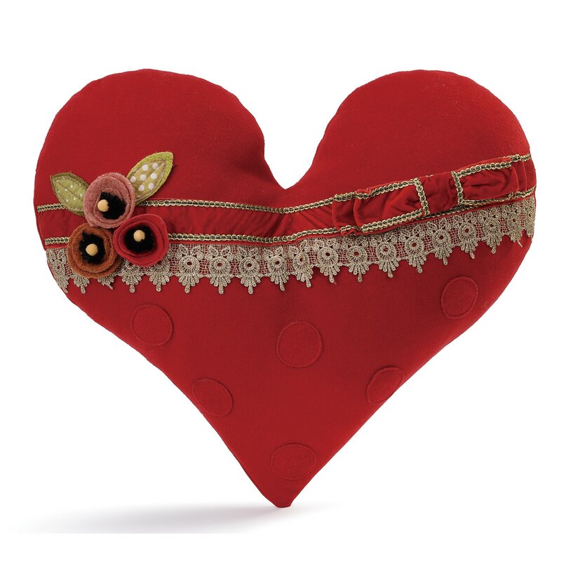 Heart-Shaped Pillow with velvet bow, lace and flowers