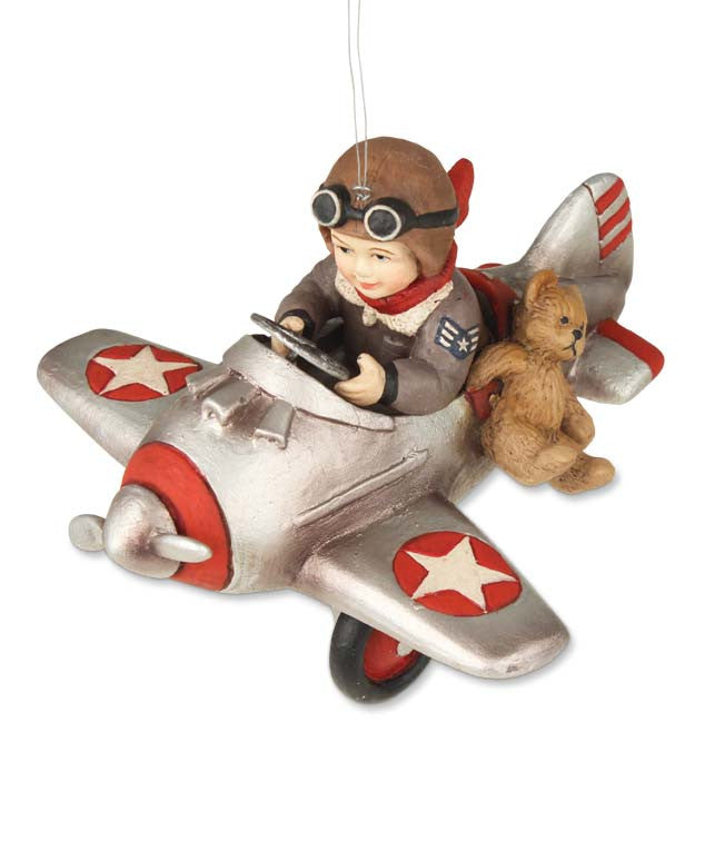 Henry Flies In - Boy in Airplane Ornament - Bethany Lowe