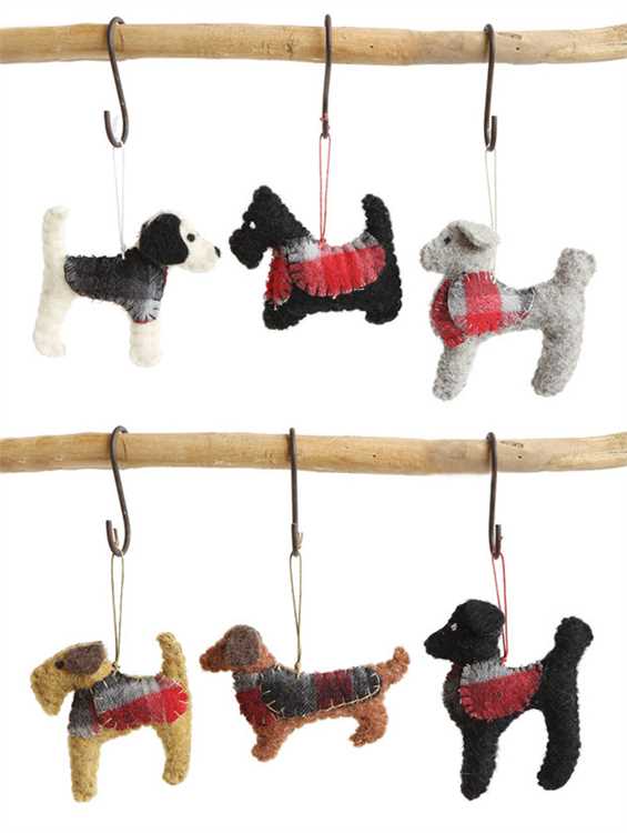 Dogs in Plaid Jackets - Wool Christmas Ornaments