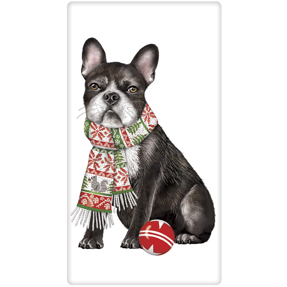 Holiday Party Boston Terrier Flour Sack Towel