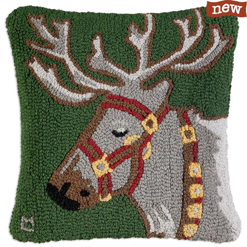 Hooked Reindeer Pillow