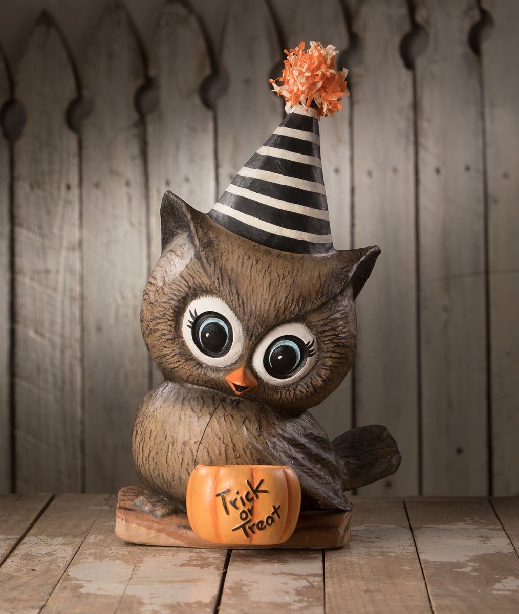 Hoot Party Owl, Retro Paper Mache Halloween Dercoration