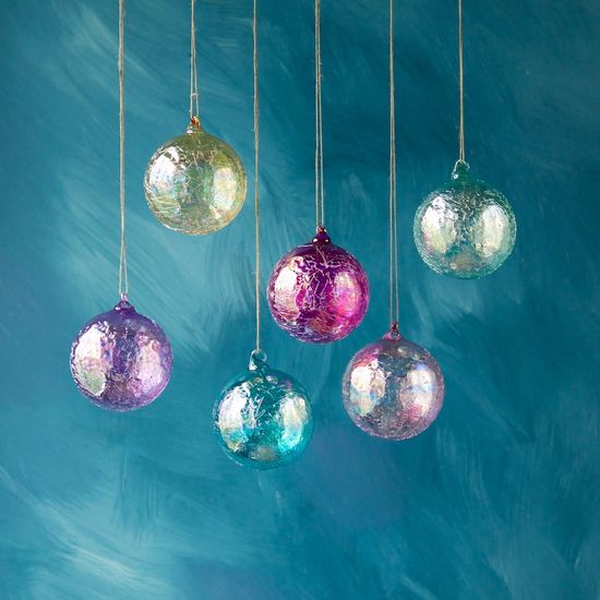 Iridescent Ripple Glass Ball Ornaments, Jewel Tone