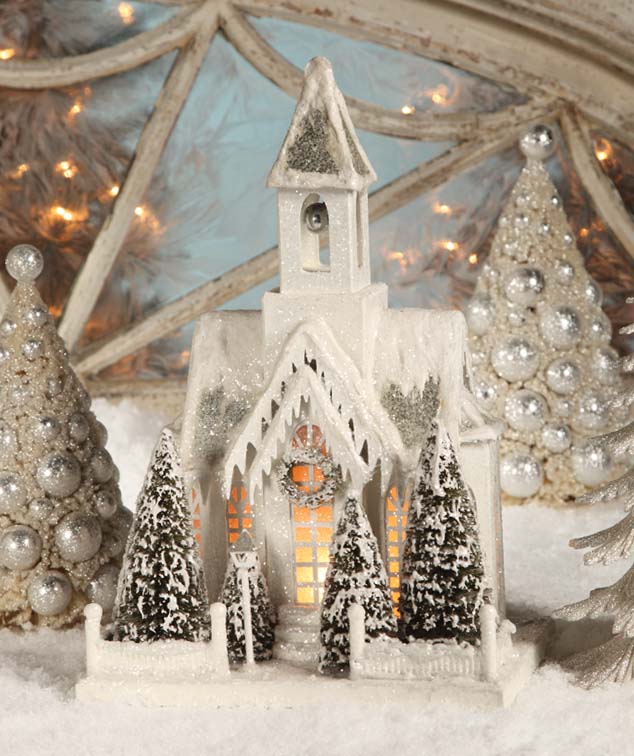 Ivory Church Putz - Christmas Glitter Houses