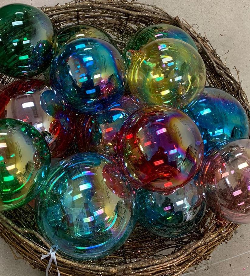 Jim Marvin Bottle Glass Ball Ornaments, Transparent & Irridescent