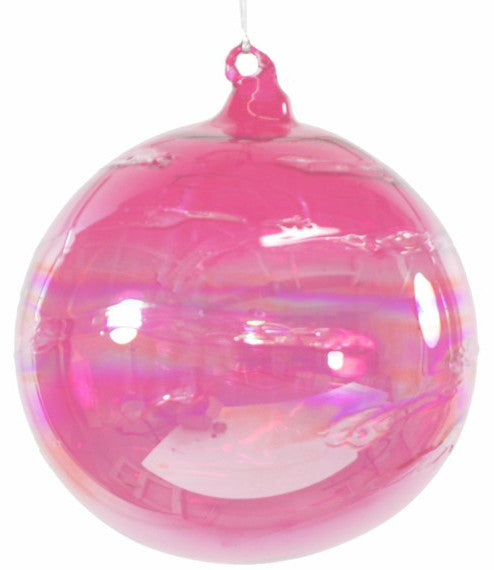 Jim Marvin Iridescent Candy Pink Art Glass Ball Ornaments