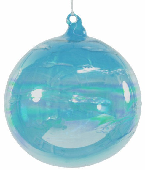 Jim Marvin Iridescent Teal Blue Art Glass Ball Ornaments