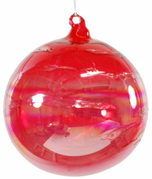 Jim Marvin Iridescent Candy Red Art Glass Ball Ornaments