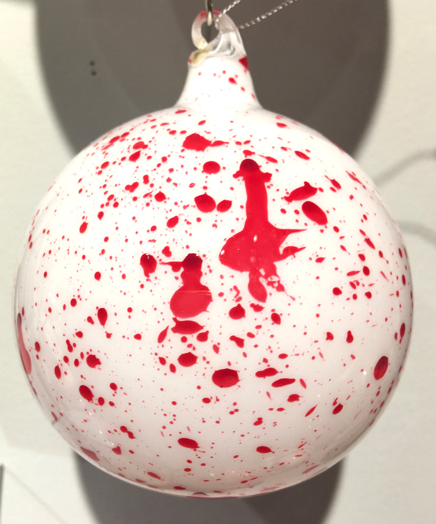 Jim Marvin Red & White peppermint Splash Glass Ball Ornaments