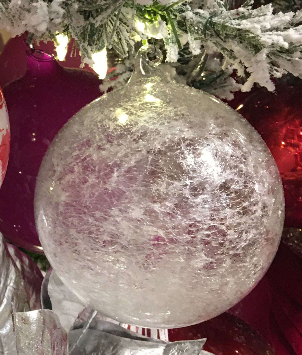 Jim Marvin Snow Ball Ice Glass Ornaments, Set of 6