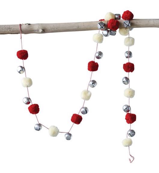 Jingle Bell Garland with Red and Cream Pom Poms