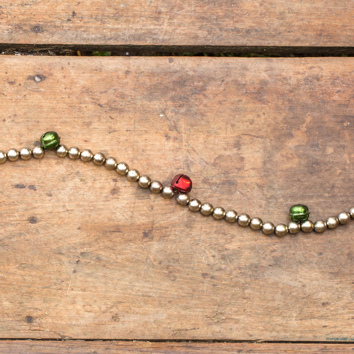 Jingle Bell Garland with Red and Green Jingle Bells and Silver Beads