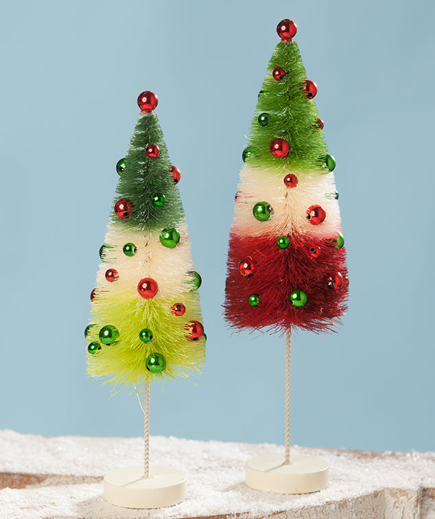 Jolly Tricolored Bottle Brush Trees, Retro Christmas