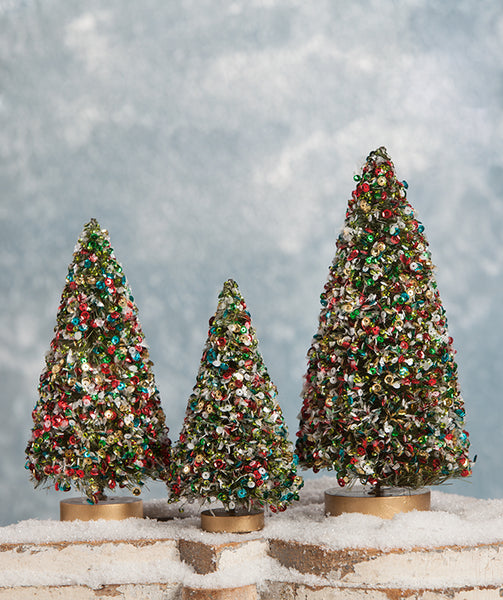 Jolly Sequin Bottle Brush Trees Christmas Trees w/ Multi-Color Sequins ...