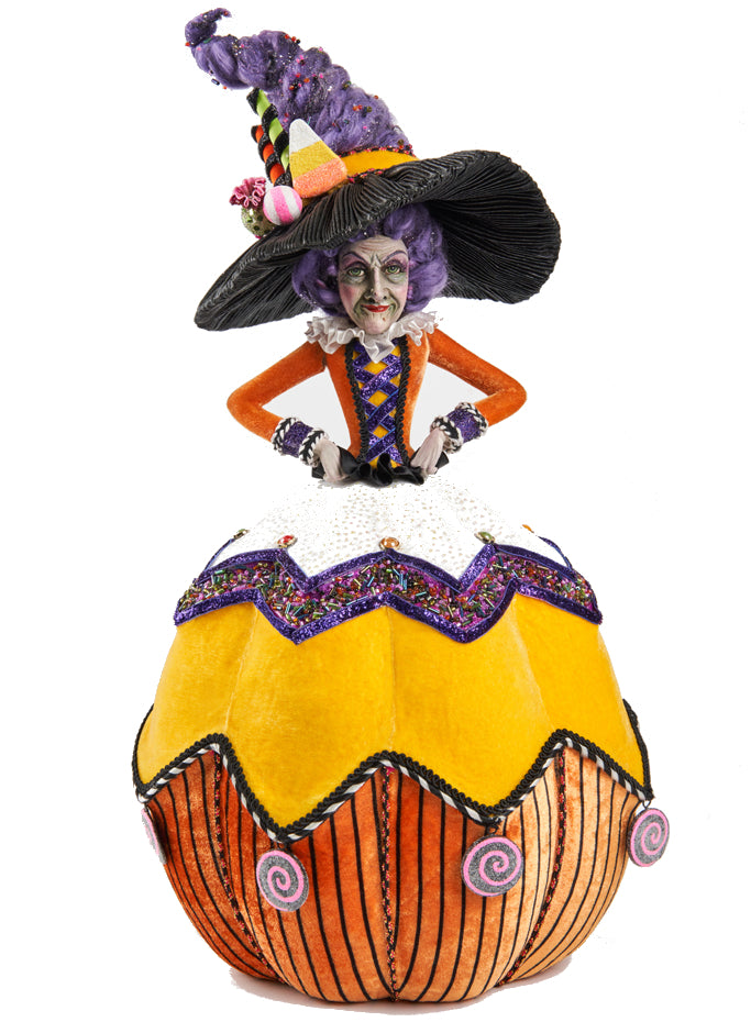 Katherine’s Collection Kandee Corn Witch on Candy Corn Pumpkin