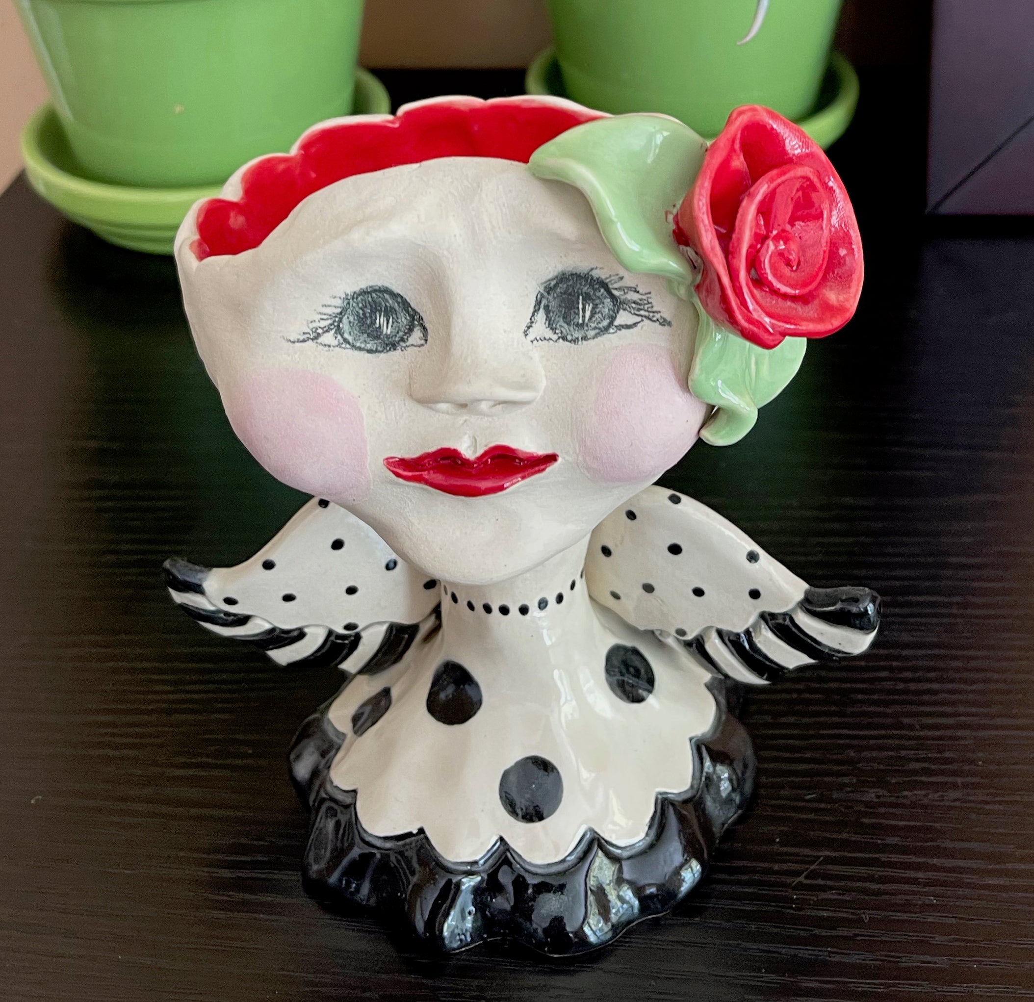 Lady Head Art Pottery Container, Angel Rose Planter