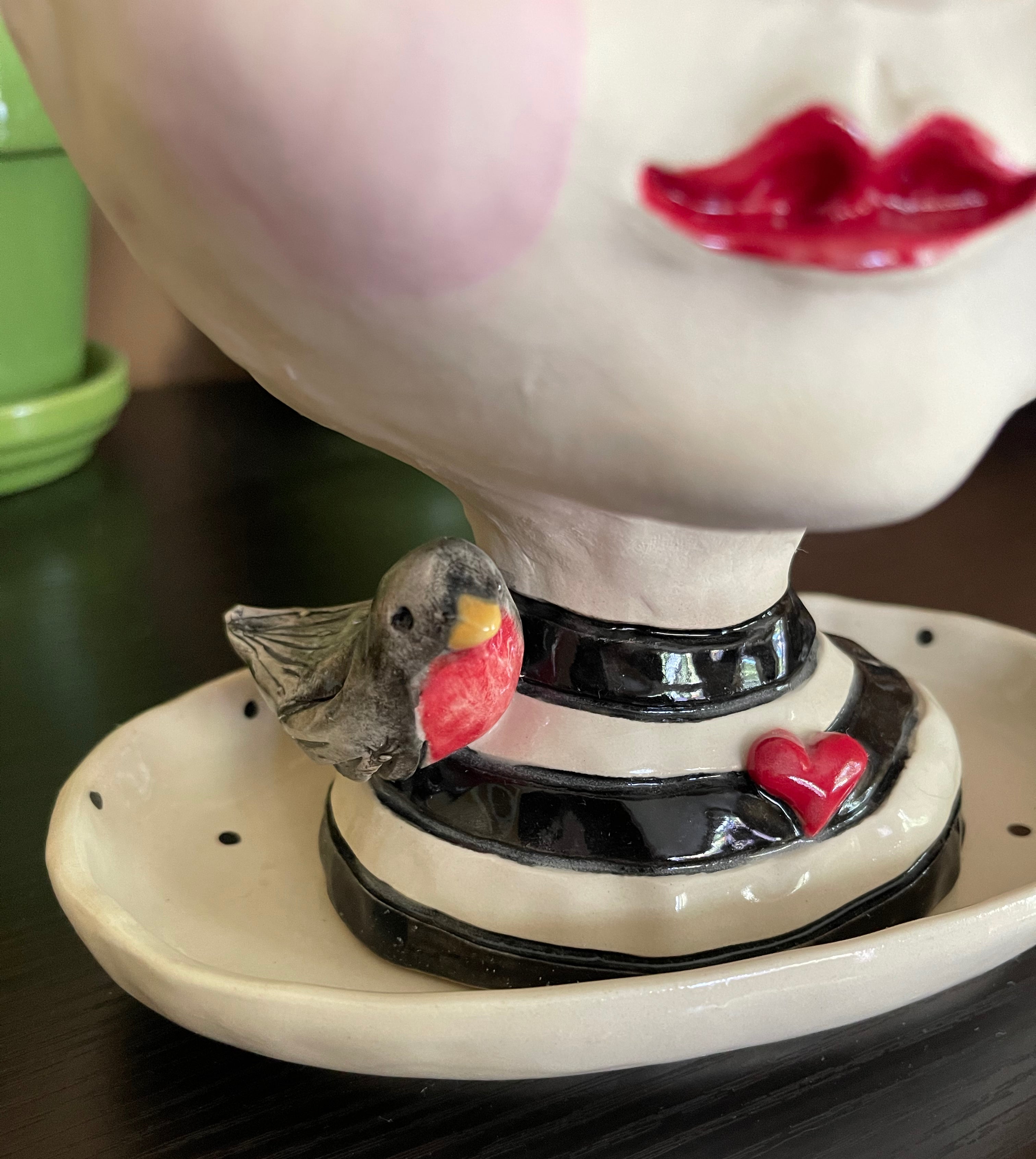 Love Bird Girl Art Pottery Closeup