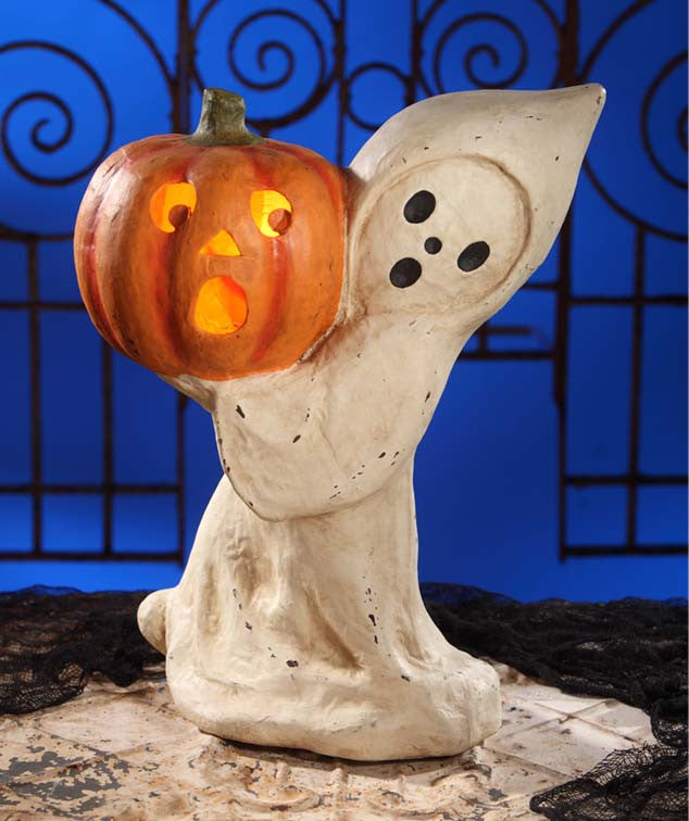 Large Ghost with Pumpkin Paper Mache Halloween Decoration