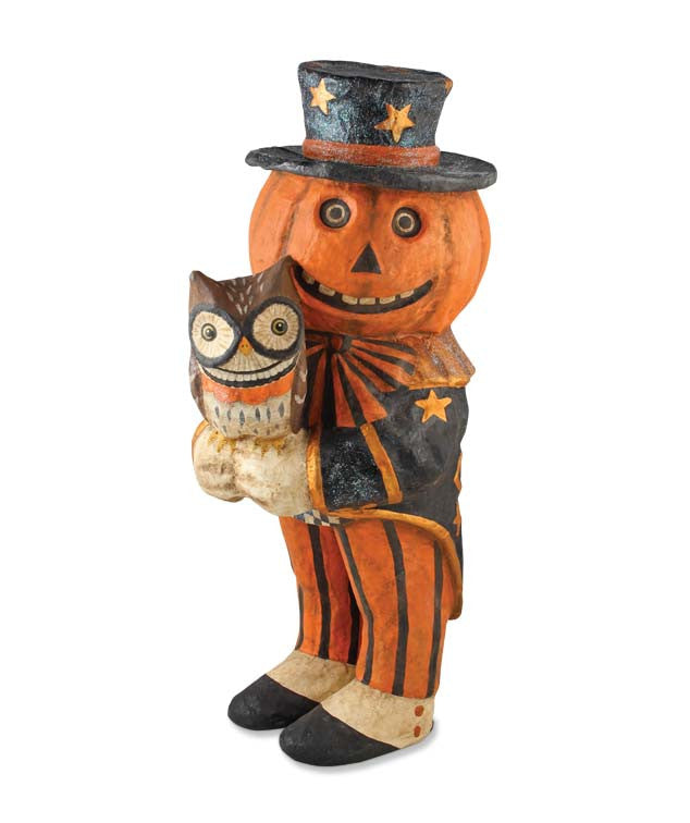 Pumpkinhead With Owl Large Paper Mache