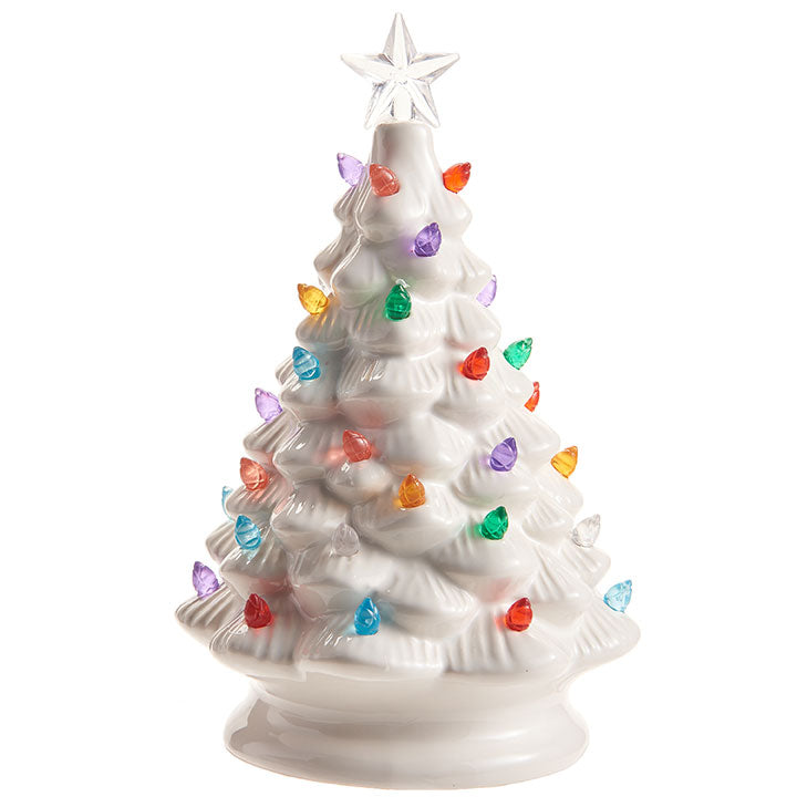 RM ROOMERS Ceramic Christmas Tree Set of 2, Led Porcelain Christmas Tree,  White Ceramic Christmas Trees That Light up for Mantle, Christmas
